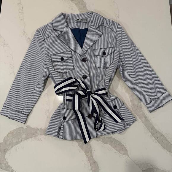 JW Div of Junction West Jackets & Blazers - Vintage JW Div. Of Junction West Belted Button Front Seersucker Jacket Womens L